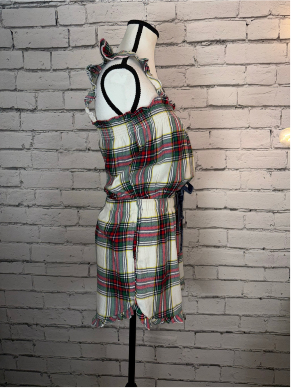 Women's Aerie Flannel Romper size Medium Red White Plaid Flannel Sleep Fall NWT - Picture 7 of 14